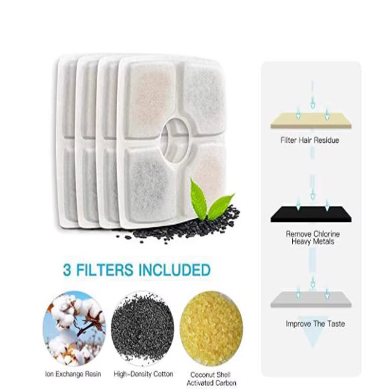 Activated Carbon Replace Filter Pet Cat and Dog Water Fountain Replacement Fliters Cotton 3 Triple Filtration System